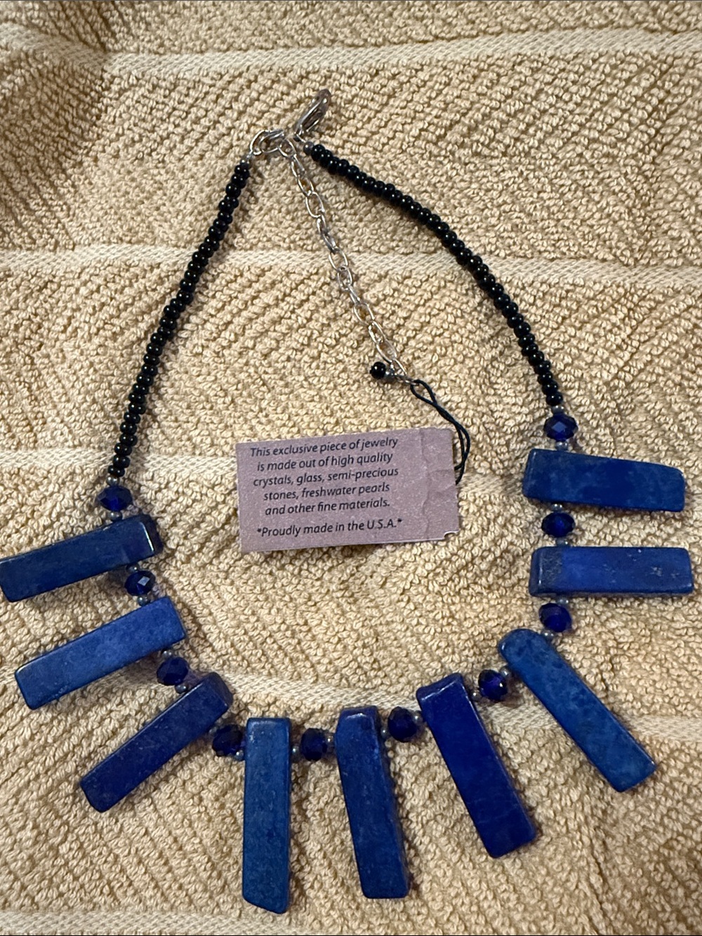 Li Bold Blue Bar Pendant Necklace with Black Bead Chain